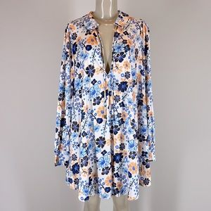 Free People Daisy Jane Mini Dress Botanical Combo Blue Extra Small XS